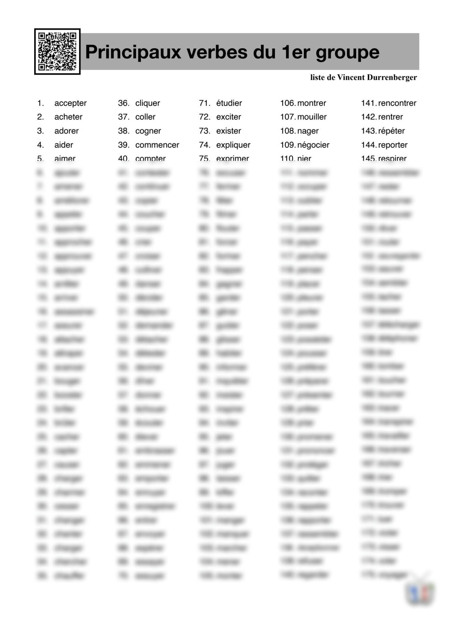 Les verbes du premier groupe en français les plus utilisés avec une présentation claire et organisée