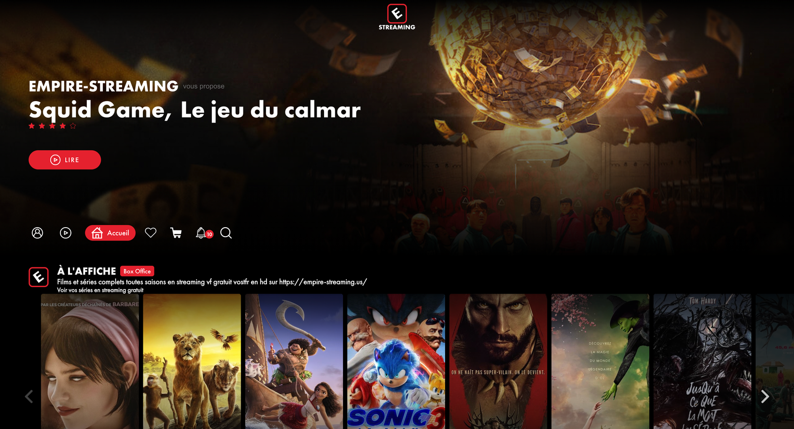 Page d'accueil d'un site de streaming avec interface moderne en 2025