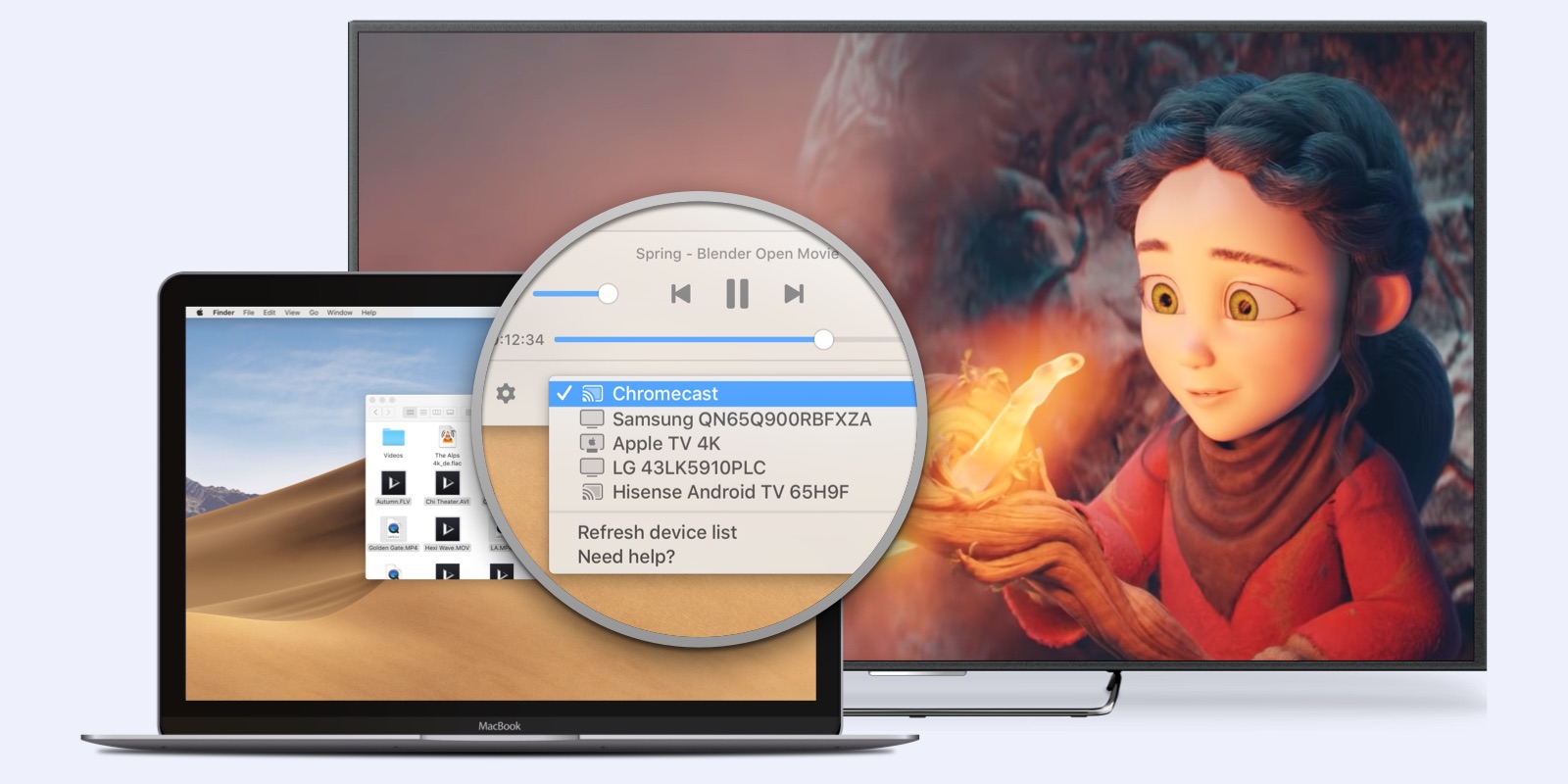 Interface de JustStream pour diffuser films et séries VF/VOSTFR sur grand écran