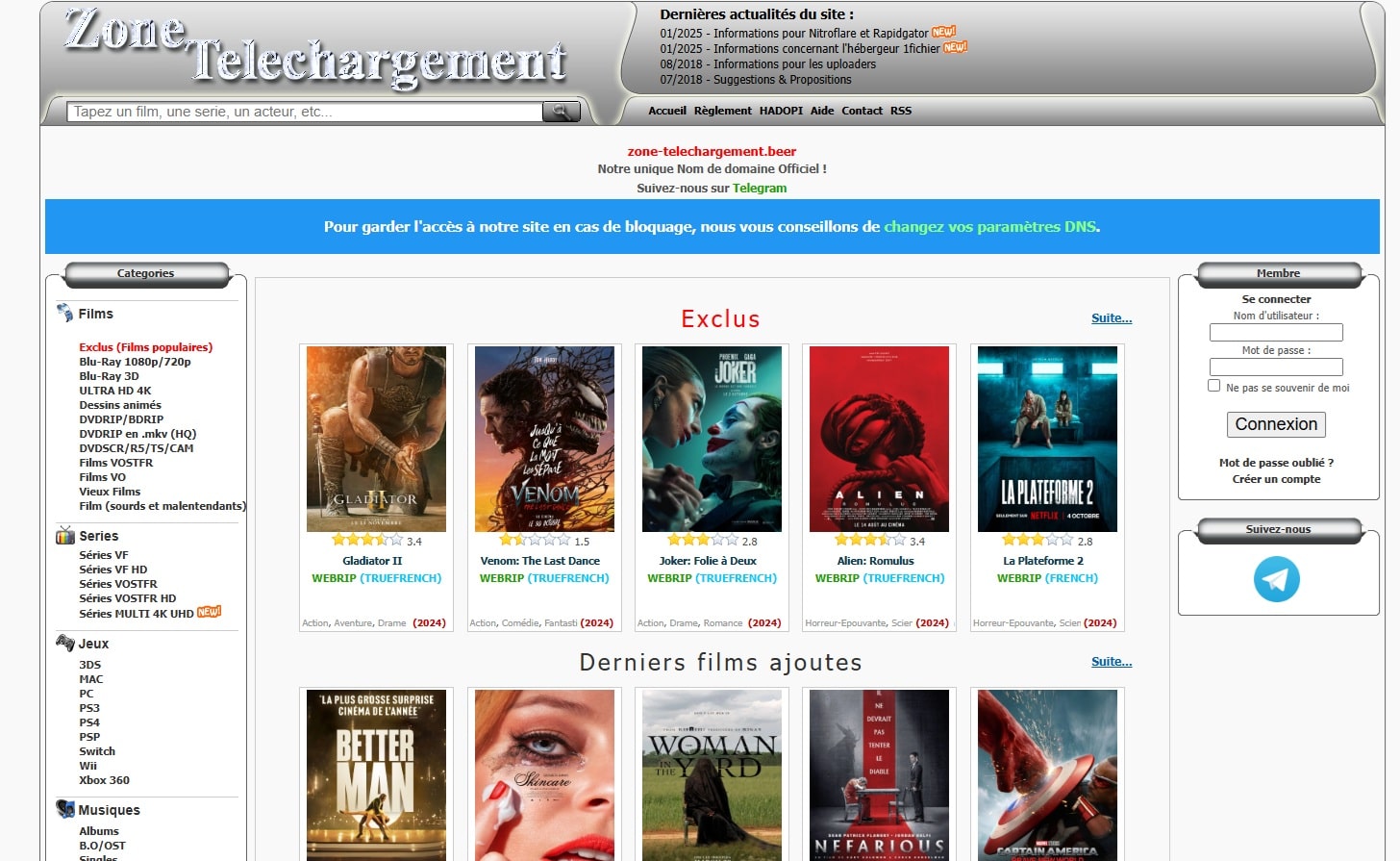Nouvelle adresse de Zone Téléchargement mise à jour en avril 2025