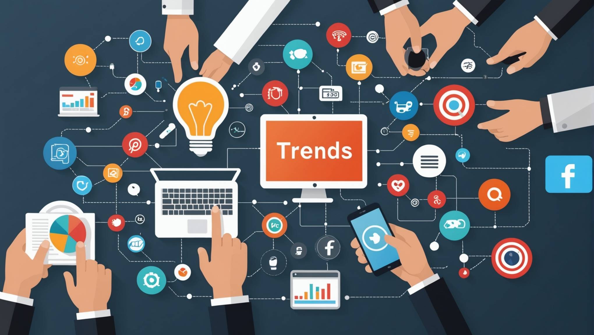 Aperçu des tendances du marketing digital en 2024, illustrant l'évolution des contenus web